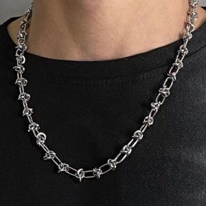Stainless Steel Knotted Barbwire Unisex Hip Hop Style Necklace NWT